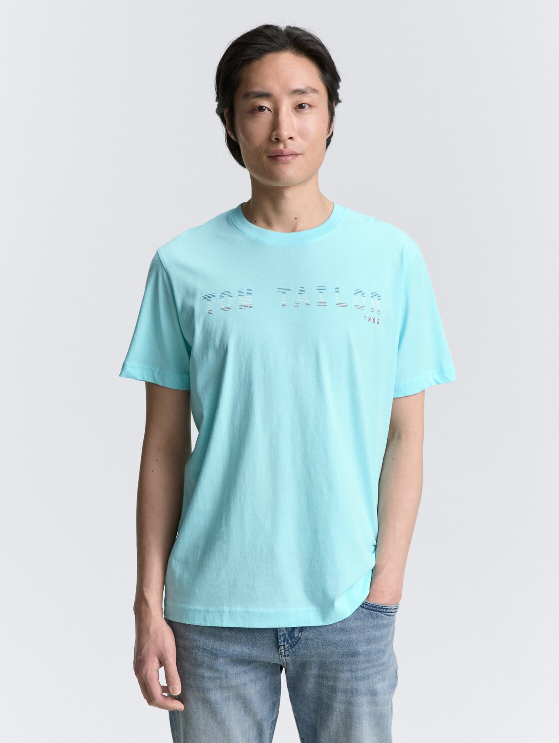 Thumbnail - TOM TAILOR Herren T-Shirt mit Logo-Print, blau, Uni, Gr. S