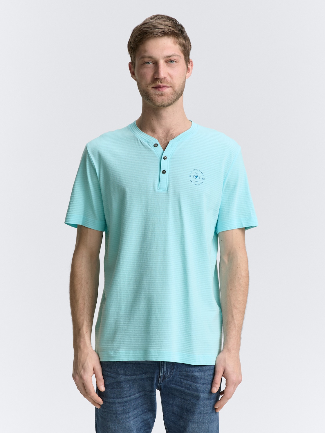 Thumbnail - TOM TAILOR Herren Henley T-Shirt mit Logo-Print, blau, Uni, Gr. S