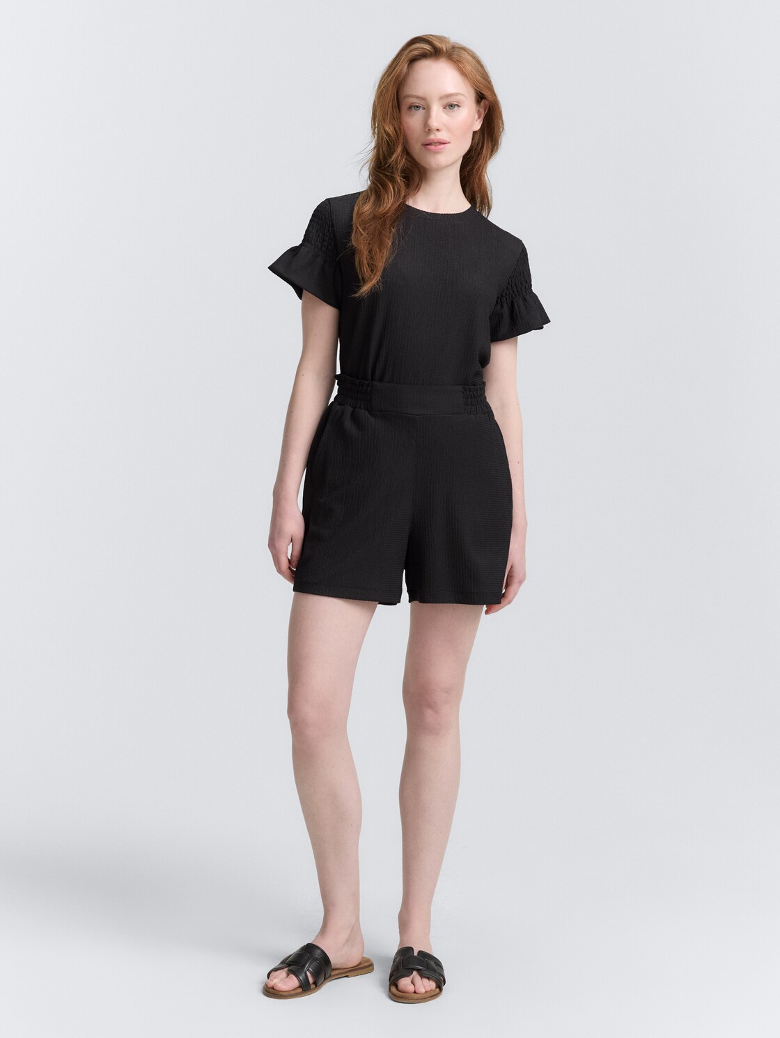 Thumbnail - TOM TAILOR DENIM Damen Relaxed Jacquard Shorts, schwarz, Uni, Gr. L