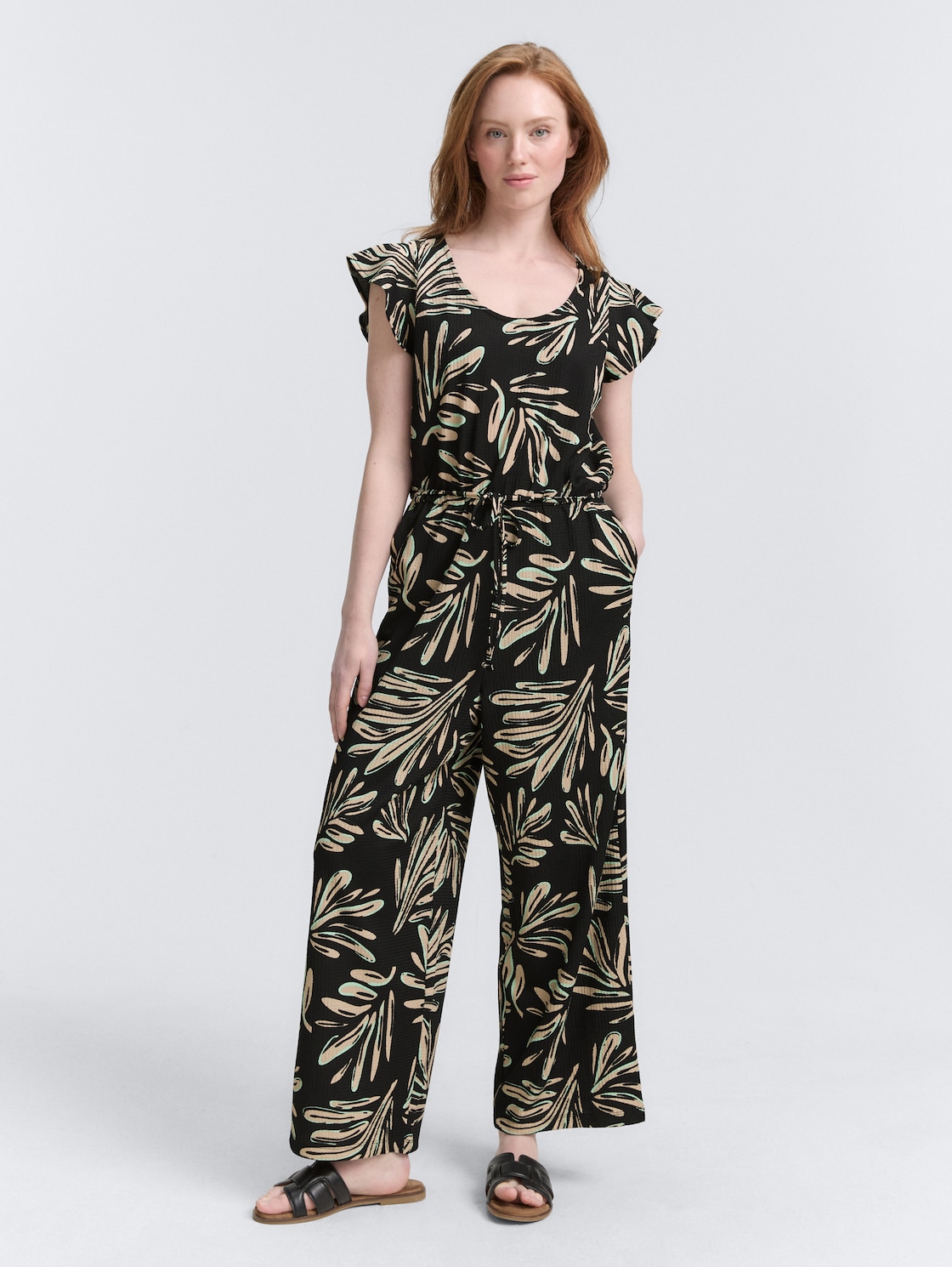 Thumbnail - TOM TAILOR DENIM Damen Culotte Jumpsuit, schwarz, Gemustert, Gr. XS