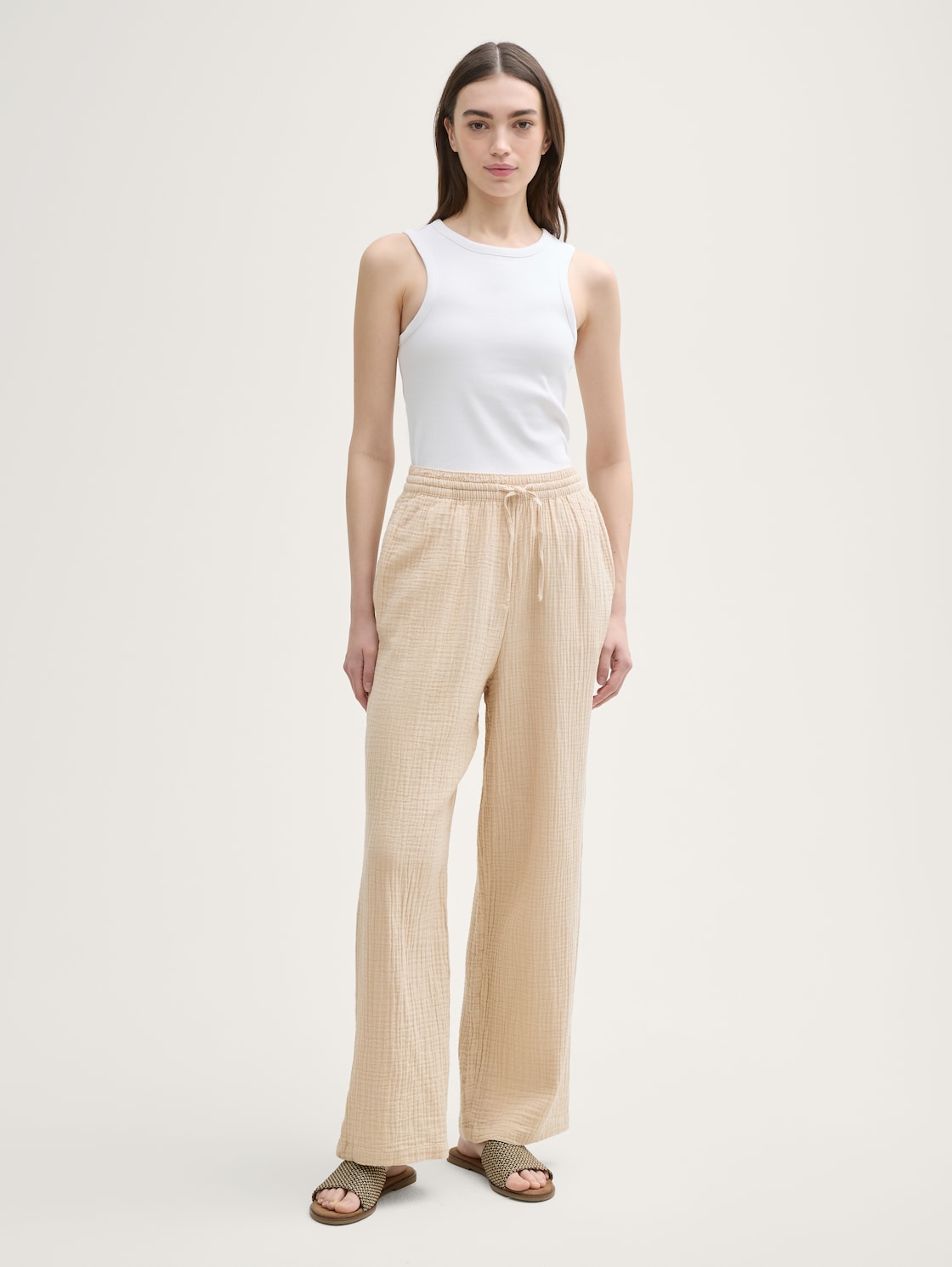 Thumbnail - TOM TAILOR DENIM Damen Musselin Straight Hose, braun, Uni, Gr. L