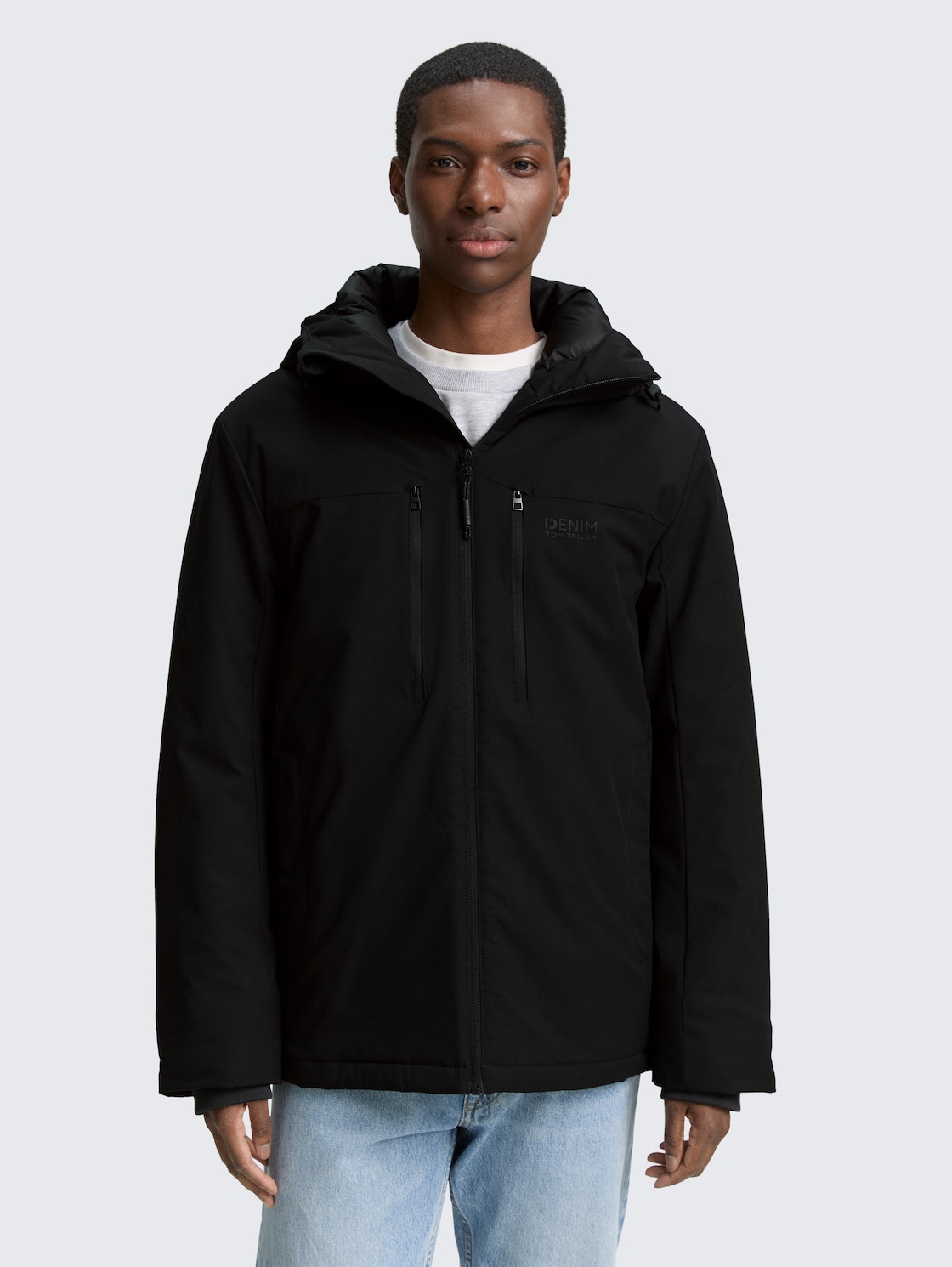 Thumbnail - TOM TAILOR DENIM Herren Jacke mit wasserabweisender Funktion, schwarz, Uni, Gr. XL