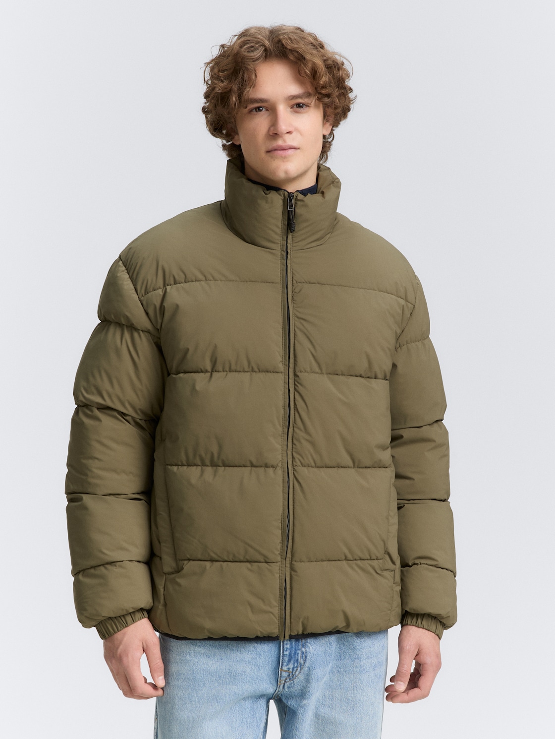 Thumbnail - TOM TAILOR DENIM Herren Lightweight Pufferjacke mit Stehkragen, grün, Uni, Gr. XXL
