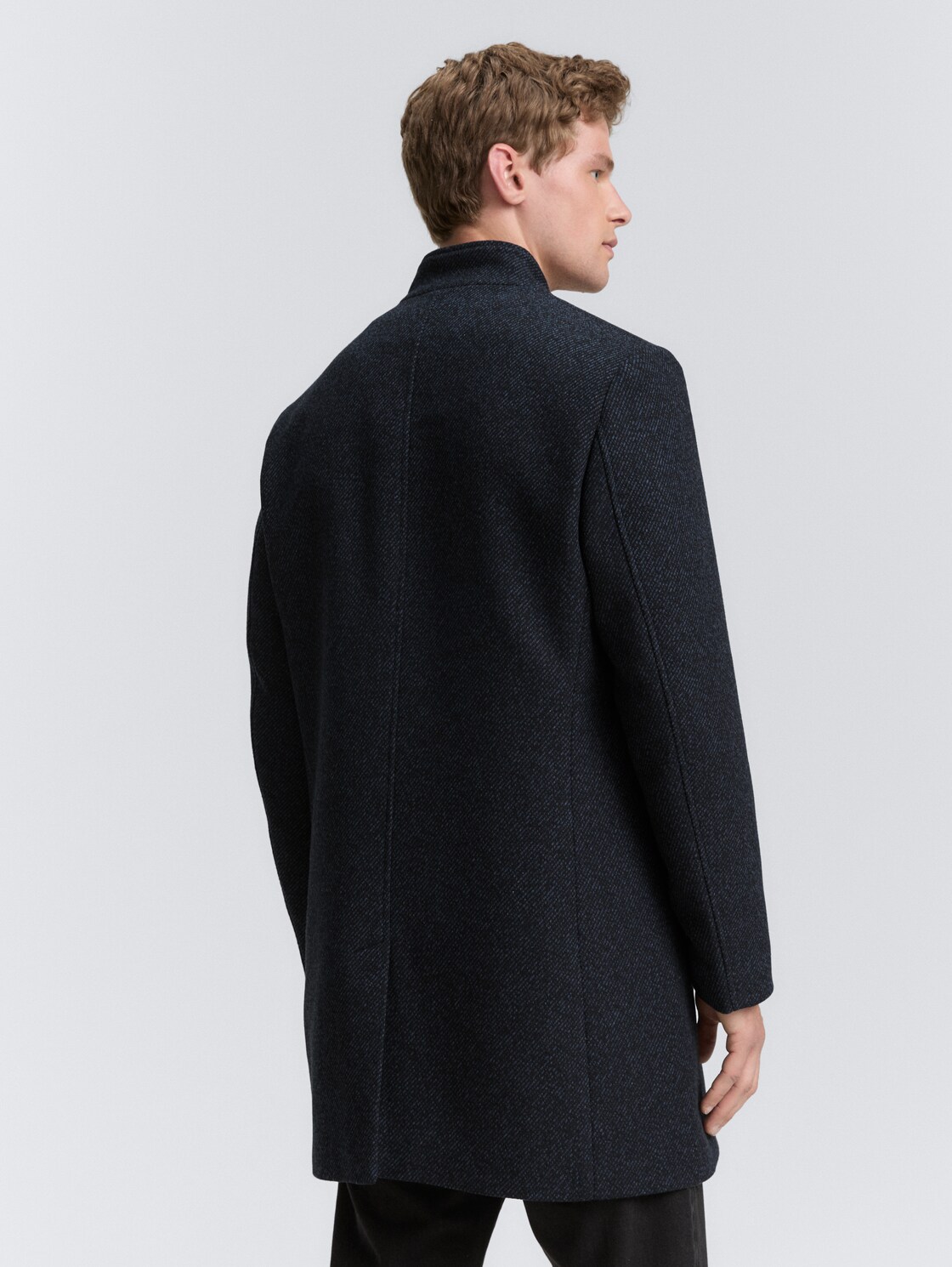 Thumbnail - TOM TAILOR DENIM Herren Wollmantel mit Stehkragen, schwarz, Meliert, Gr. M