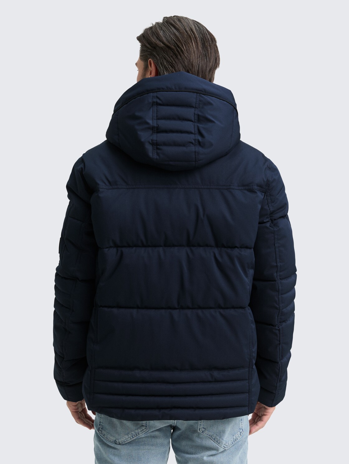 Thumbnail - TOM TAILOR Herren Puffer-Jacke mit abnehmbarer Kapuze, blau, Uni, Gr. L