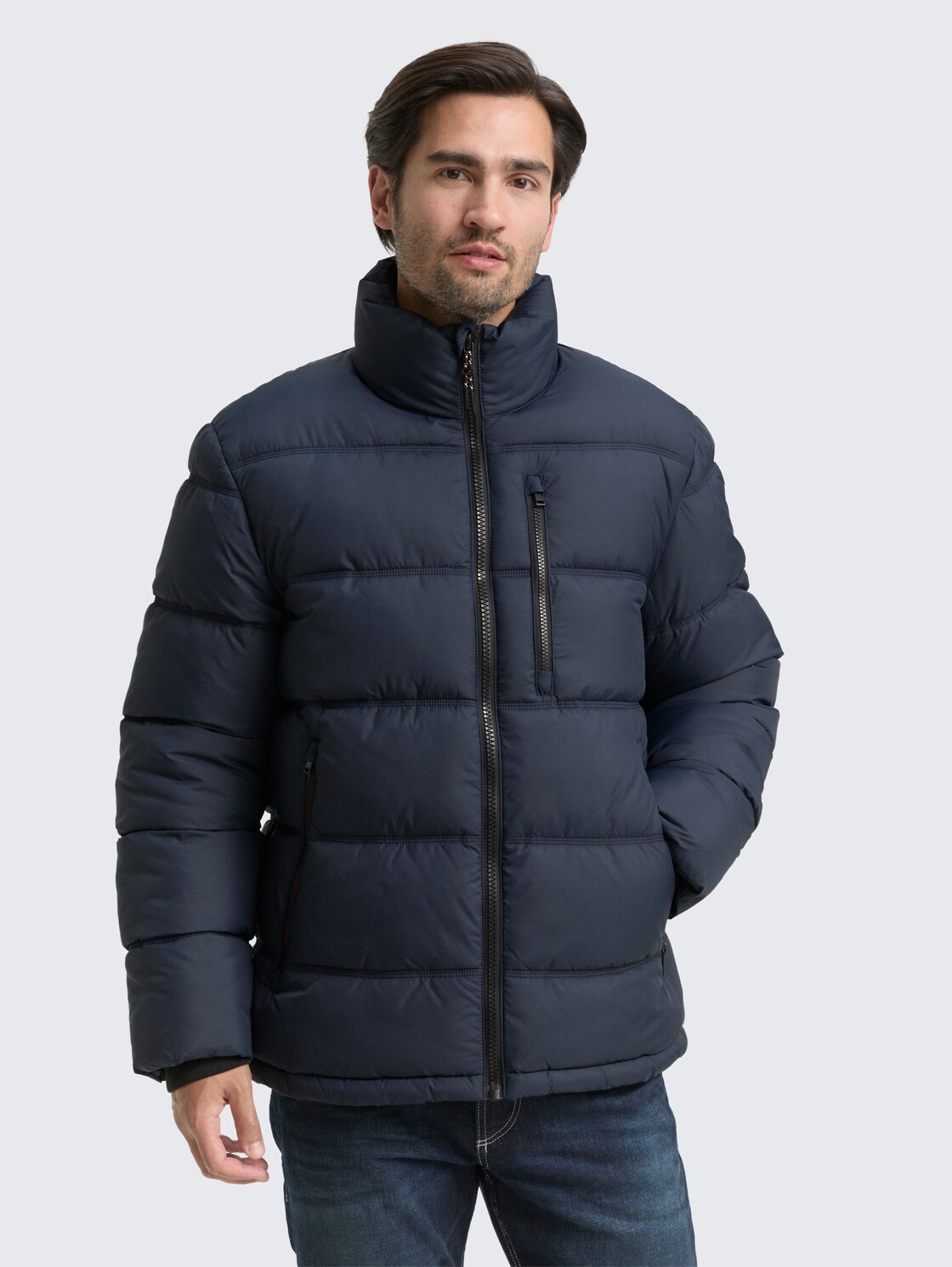 Thumbnail - TOM TAILOR Herren Puffer-Jacke aus wasserabweisendem Material, blau, Uni, Gr. L