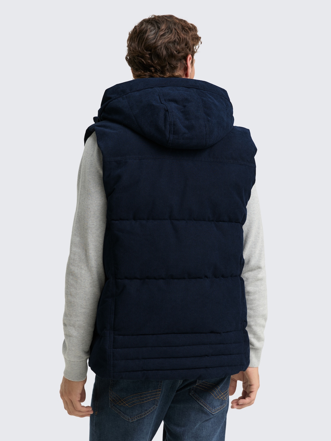 Thumbnail - TOM TAILOR Herren Puffer Weste mit abnehmbarer Kapuze, blau, Uni, Gr. M
