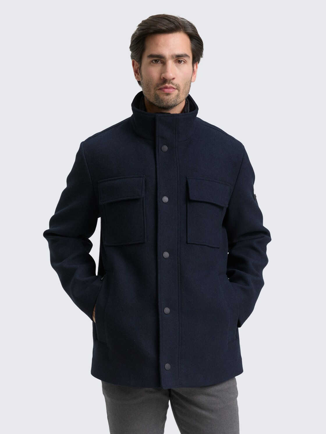 Thumbnail - TOM TAILOR Herren 2-in-1 Wolljacke mit abnehmbarer Innenjacke, blau, Uni, Gr. XL