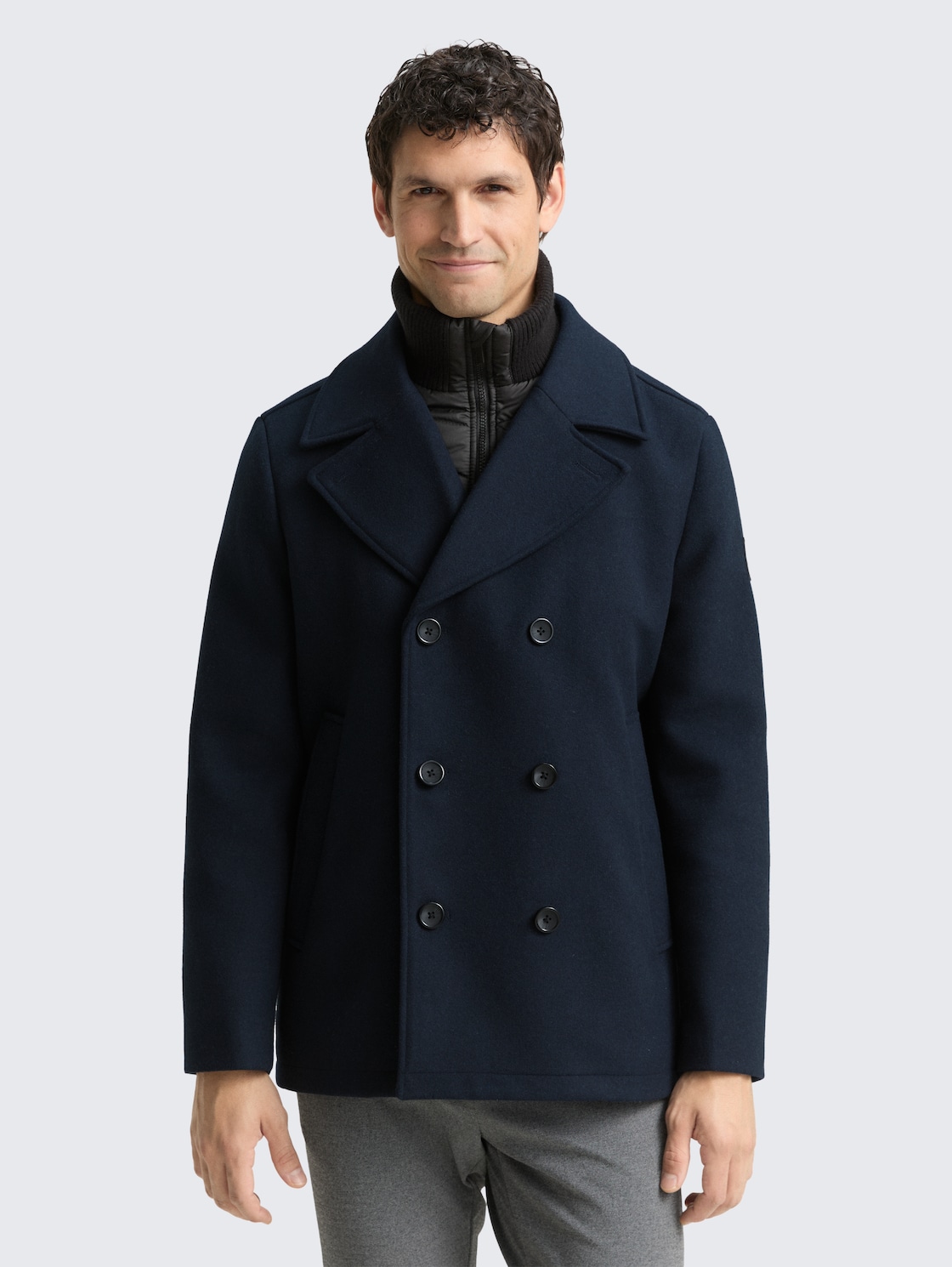 Thumbnail - TOM TAILOR Herren 2-in-1 Wolljacke mit abnehmbarer Innenjacke, blau, Uni, Gr. S