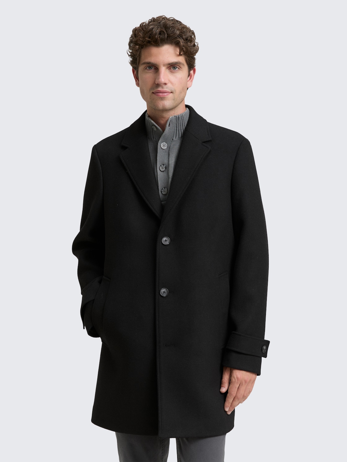 Thumbnail - TOM TAILOR Herren Wollmantel mit Reverskragen, schwarz, Uni, Gr. XXL