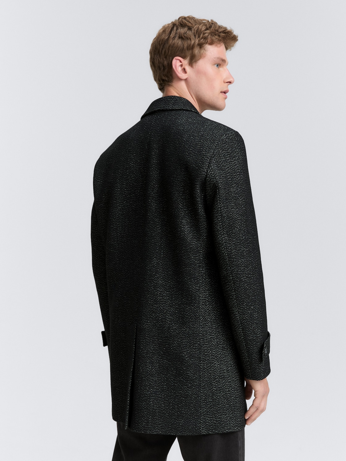 Thumbnail - TOM TAILOR Herren Wollmantel mit Reverskragen, schwarz, Meliert, Gr. L