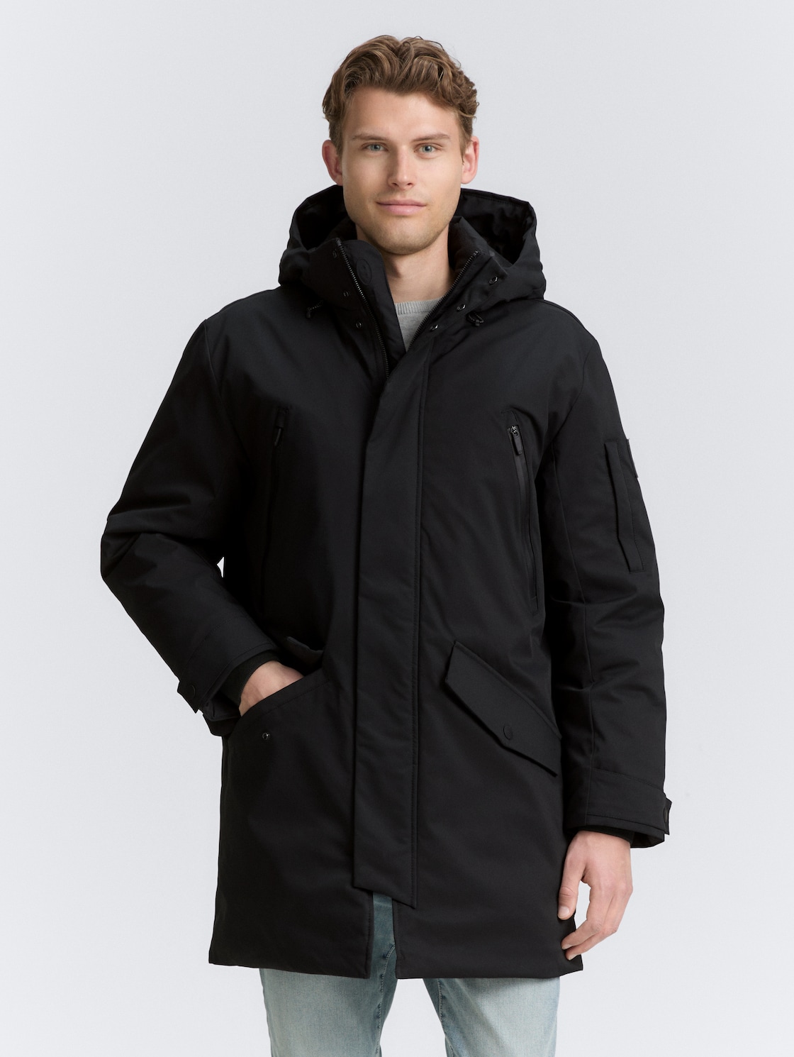 Thumbnail - TOM TAILOR Herren TT.PRO.TECH Parka mit abnehmbarer Kapuze, schwarz, Uni, Gr. L