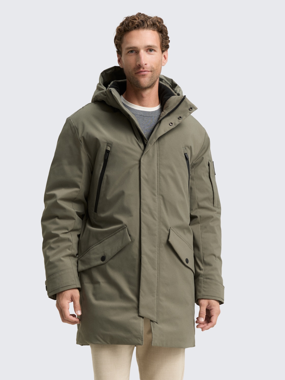Thumbnail - TOM TAILOR Herren TT.PRO.TECH Parka mit abnehmbarer Kapuze, grün, Uni, Gr. L