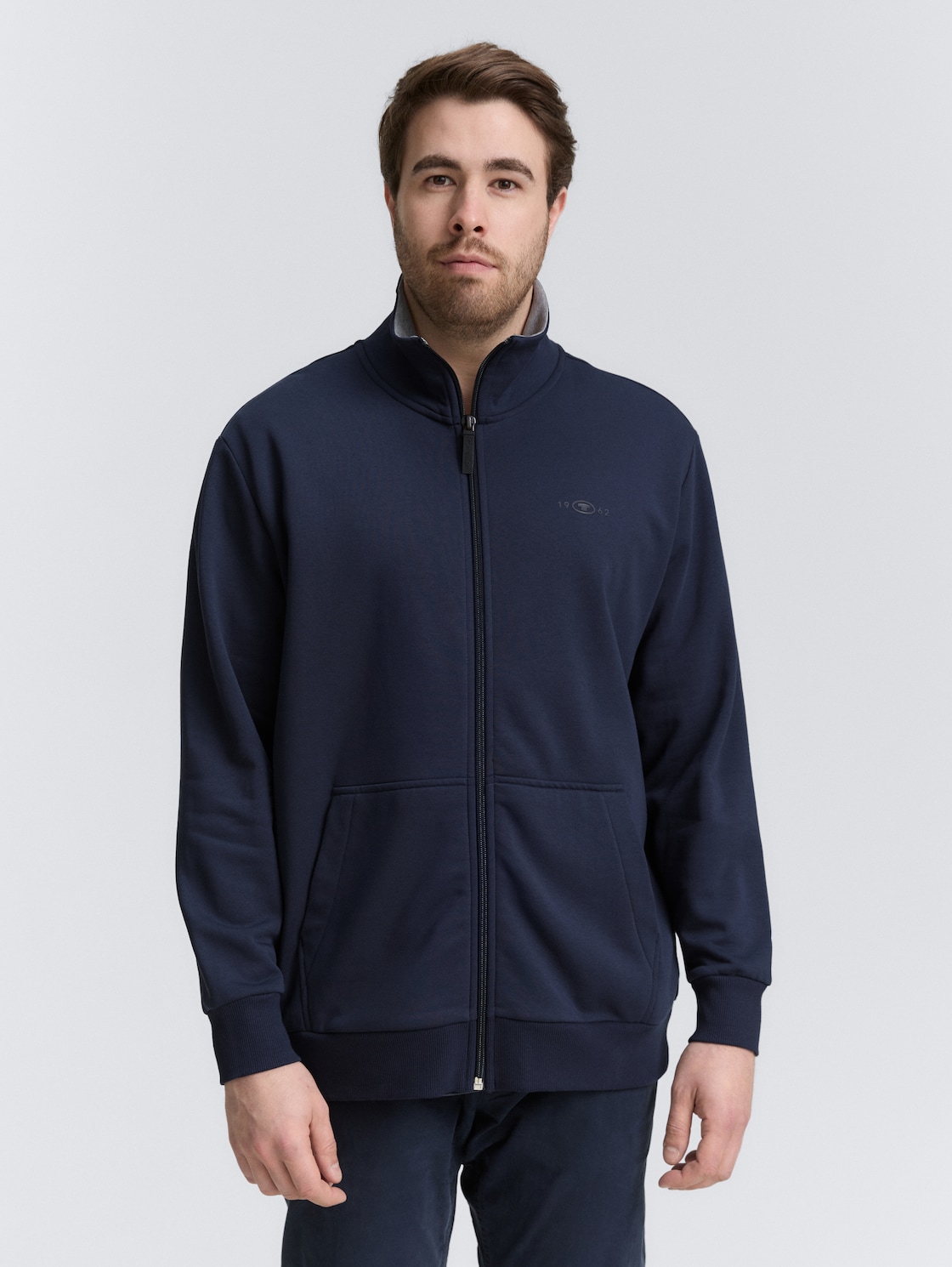 Thumbnail - TOM TAILOR Herren Plus Size - Sweatjacke mit Stehkragen, blau, Uni, Gr. 2XL