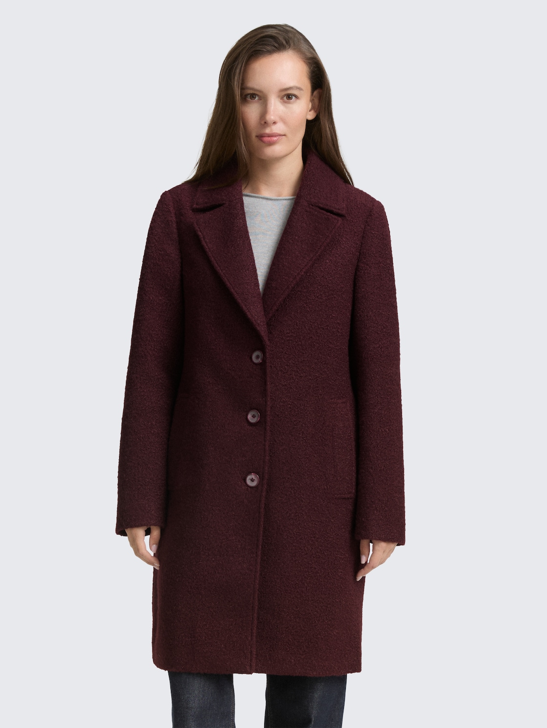 Thumbnail - TOM TAILOR Damen Bouclé Mantel mit Reverskragen, rot, Uni, Gr. XXL