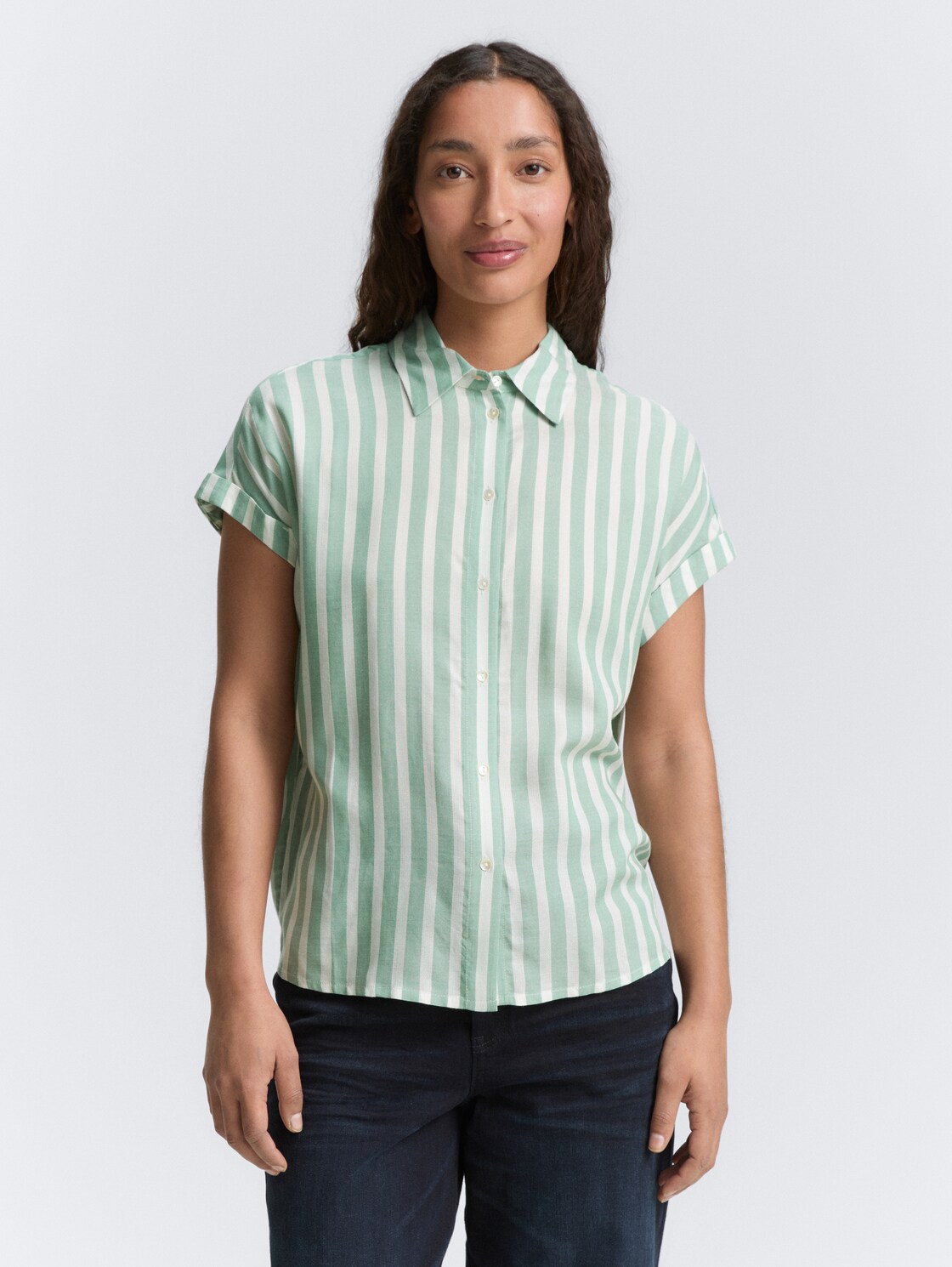 Thumbnail - TOM TAILOR Damen Loose Fit Bluse mit Streifenmuster, grün, Gestreift, Gr. 38