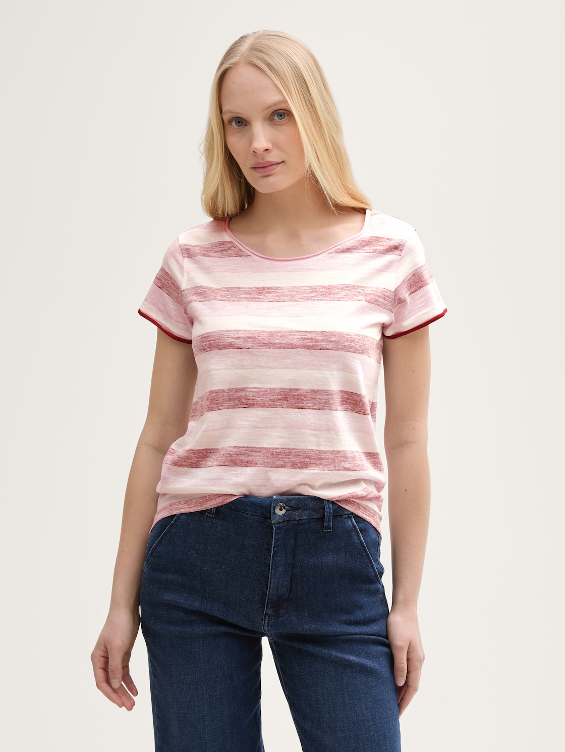 Thumbnail - TOM TAILOR Damen T-Shirt mit Rundhalsausschnitt, rot, Gestreift, Gr. XS