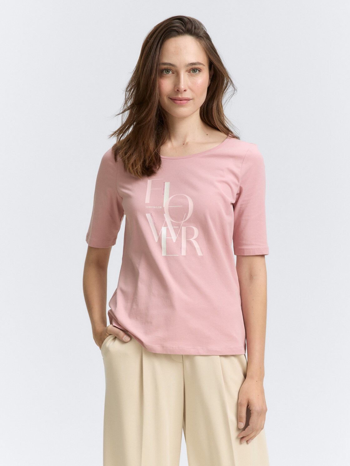 Thumbnail - TOM TAILOR Damen T-Shirt mit Print, rosa, Uni, Gr. XL
