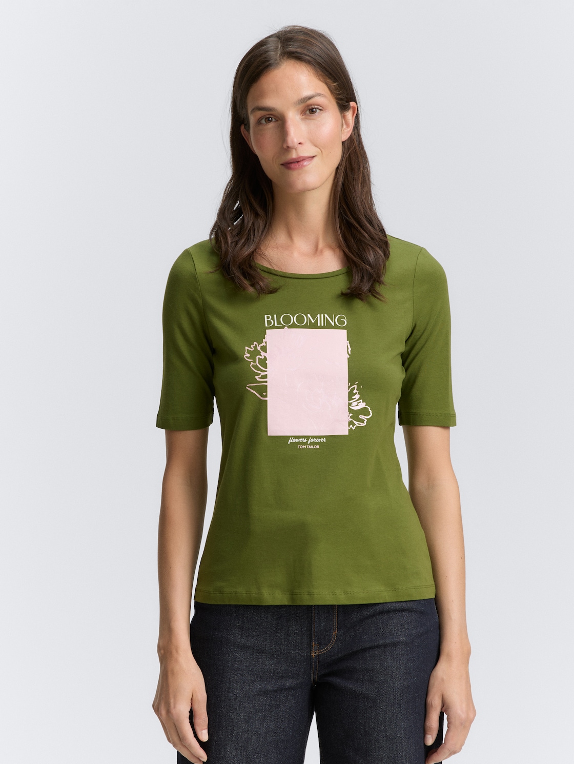 Thumbnail - TOM TAILOR Damen T-Shirt mit Print, grün, Uni, Gr. S