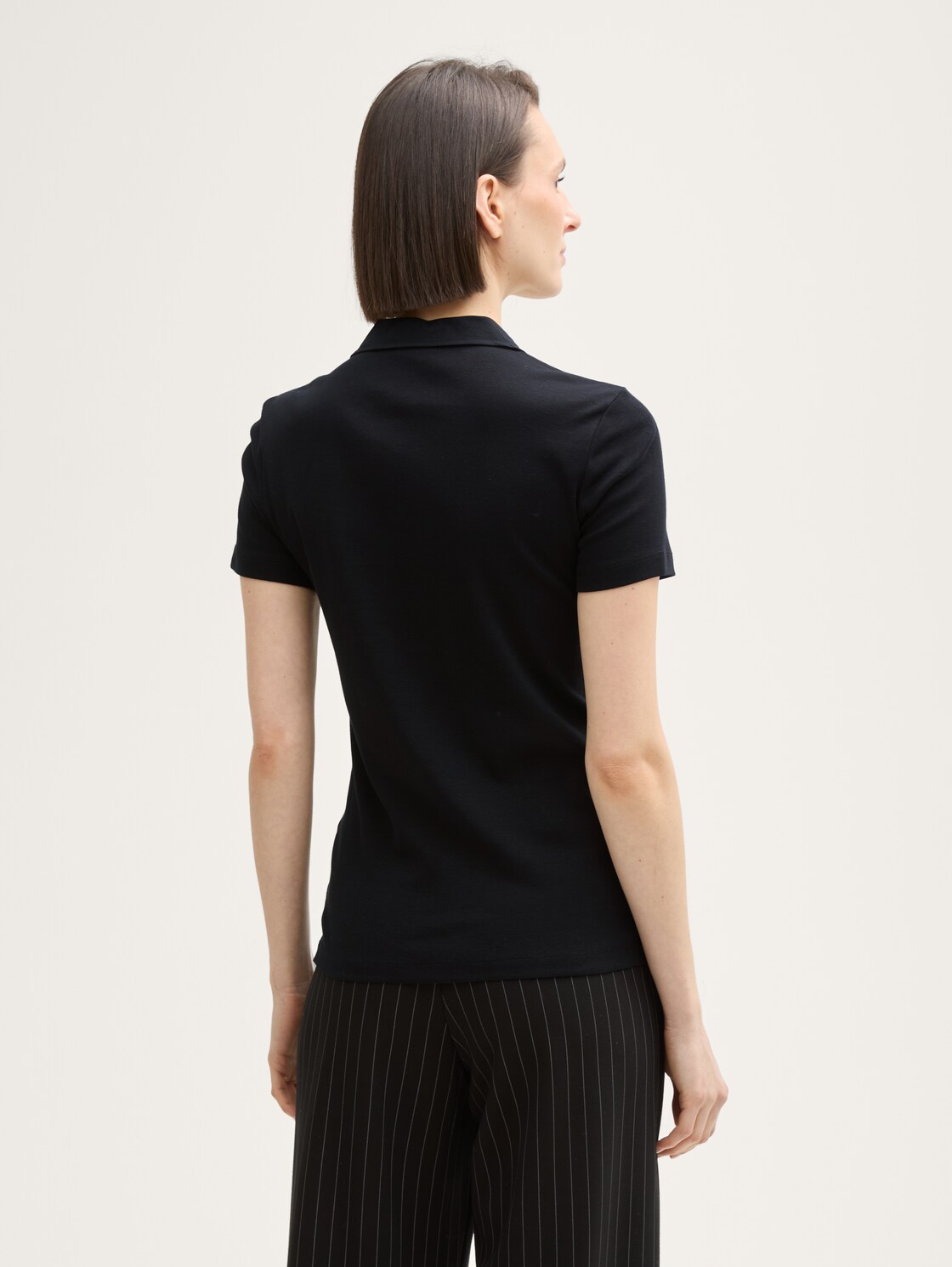 Thumbnail - TOM TAILOR Damen Basic Poloshirt mit Logo-Stickerei, schwarz, Uni, Gr. S