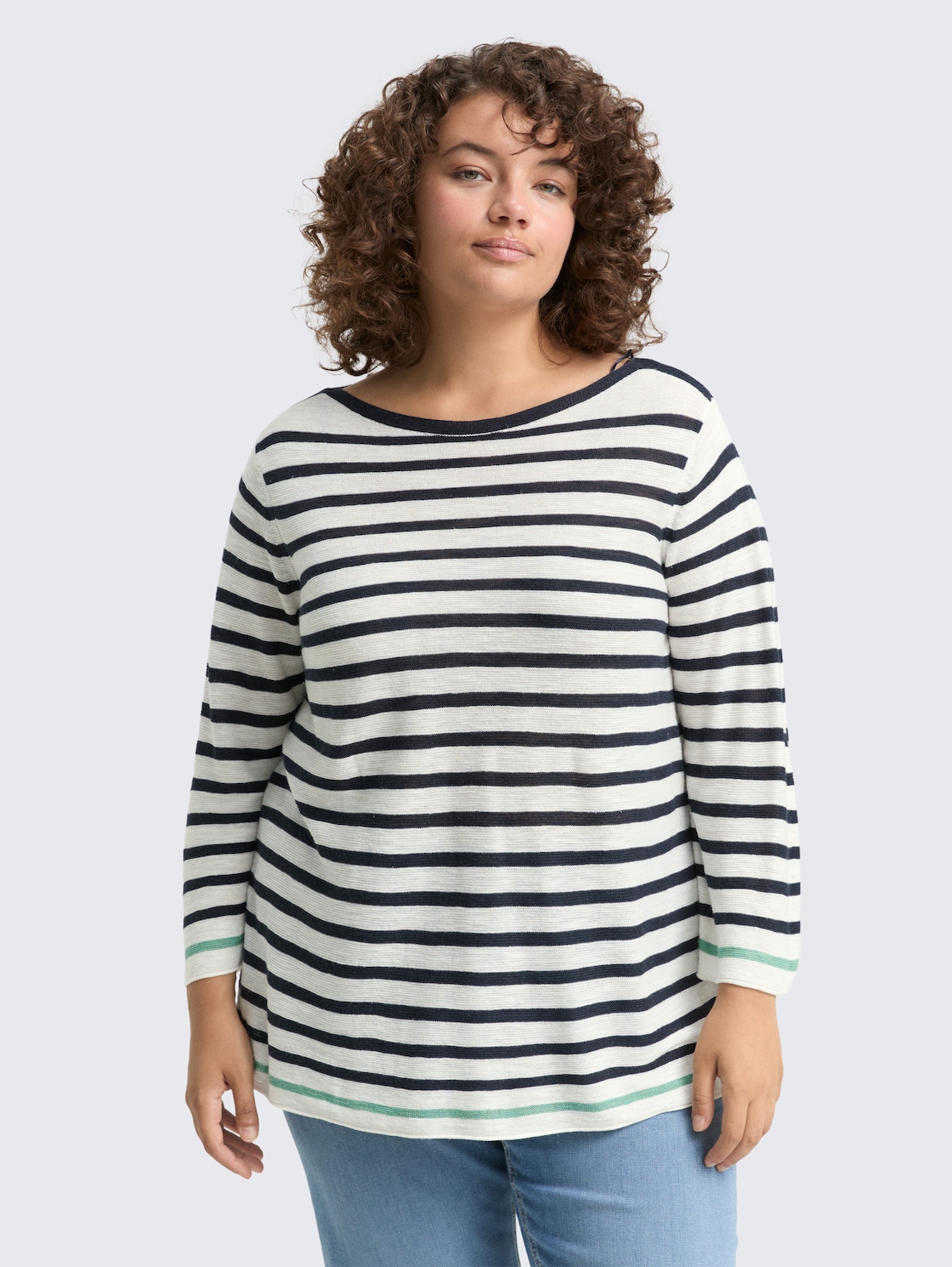 Thumbnail - TOM TAILOR Damen Plus Size - Strickpullover mit Streifenmuster, weiß, Gestreift, Gr. 48