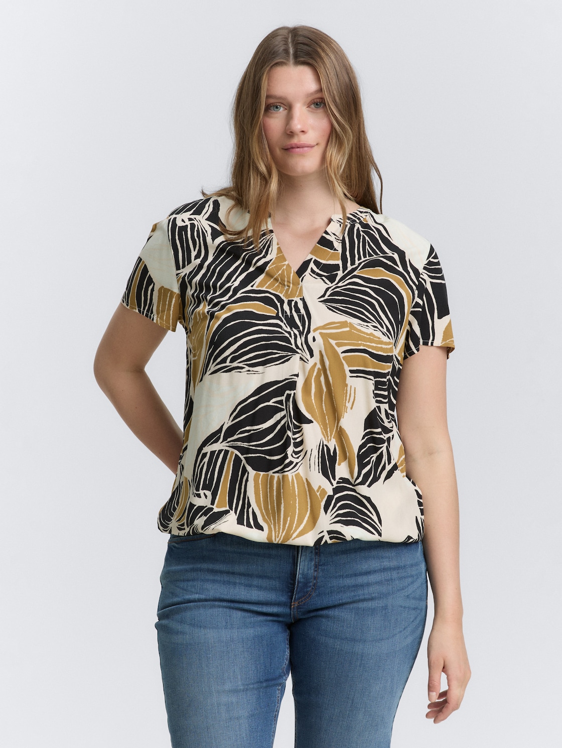 Thumbnail - TOM TAILOR Damen Plus Size - Bluse mit Muster, beige, Gemustert, Gr. 48