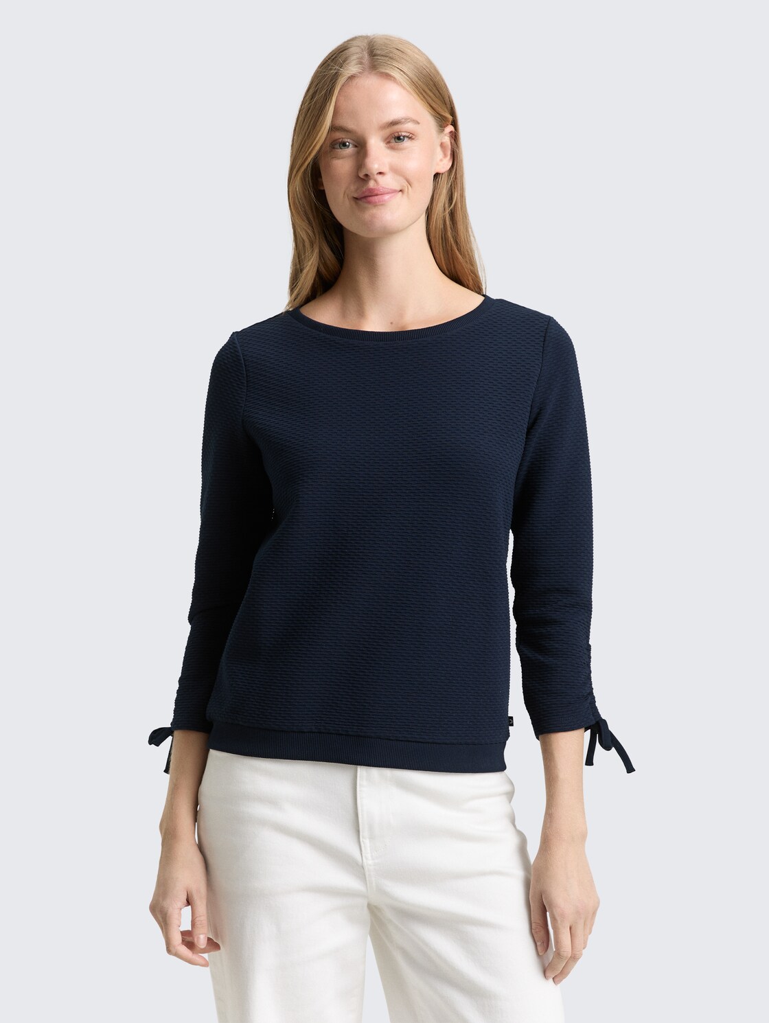 Thumbnail - TOM TAILOR DENIM Damen Slim Fit Sweatshirt mit Raffärmeln, blau, Uni, Gr. L