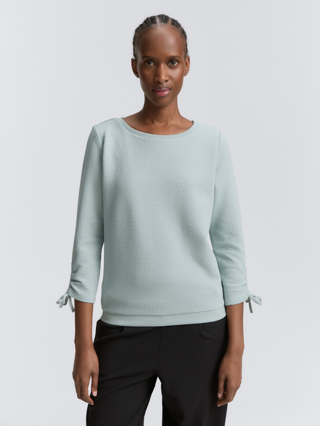 Thumbnail - TOM TAILOR DENIM Damen Sweatshirt mit Raffärmeln, blau, Uni, Gr. XS