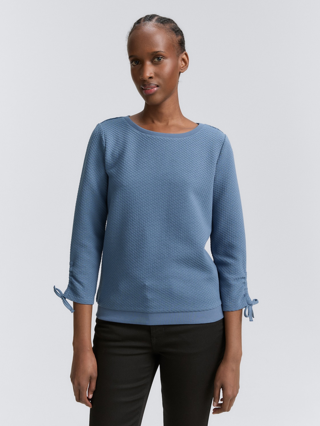 Thumbnail - TOM TAILOR DENIM Damen Sweatshirt mit Raffärmeln, blau, Uni, Gr. L