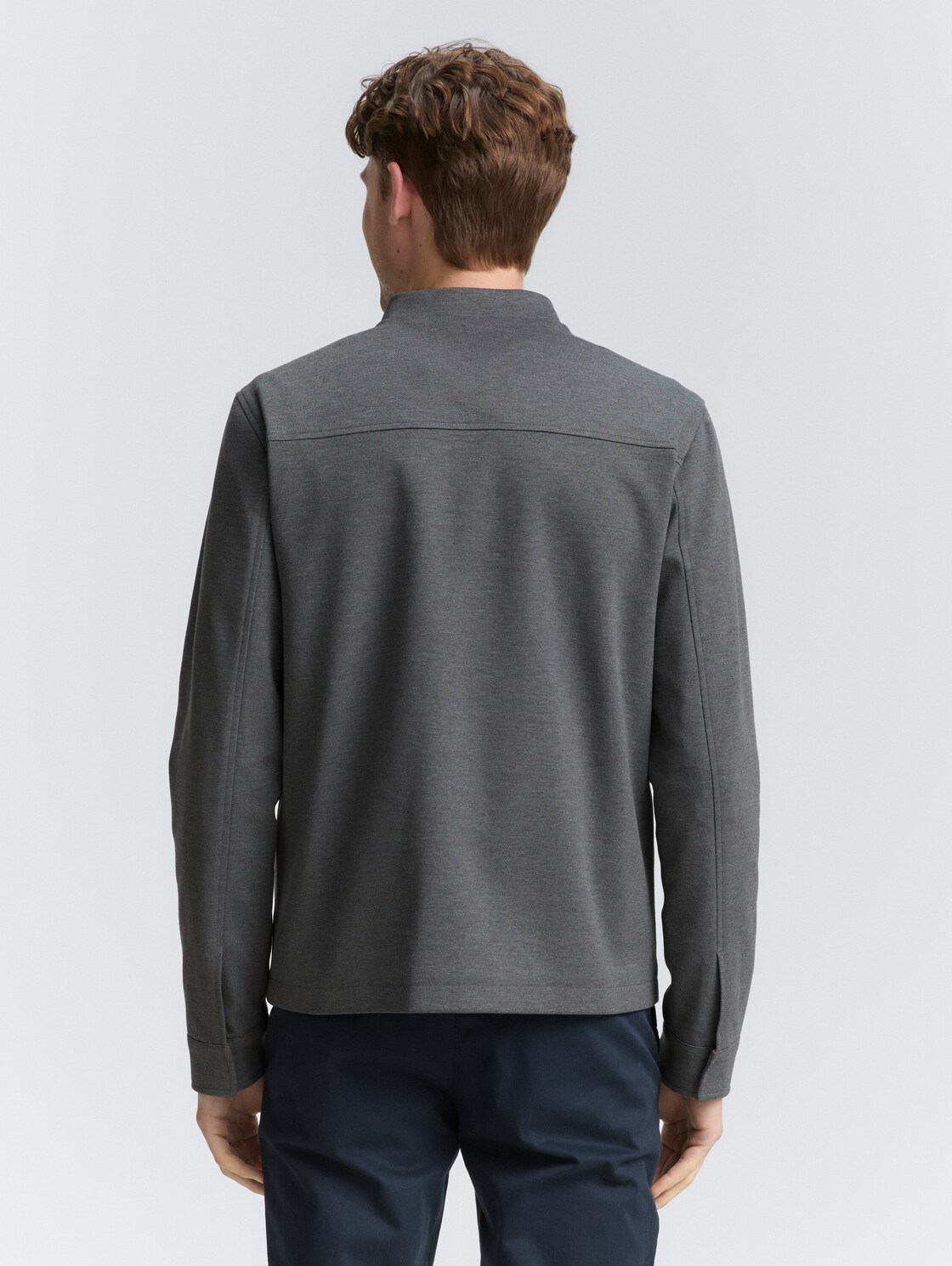 Thumbnail - TOM TAILOR Herren Piqué Blouson Jacke mit Bomberkragen, grau, Meliert, Gr. L