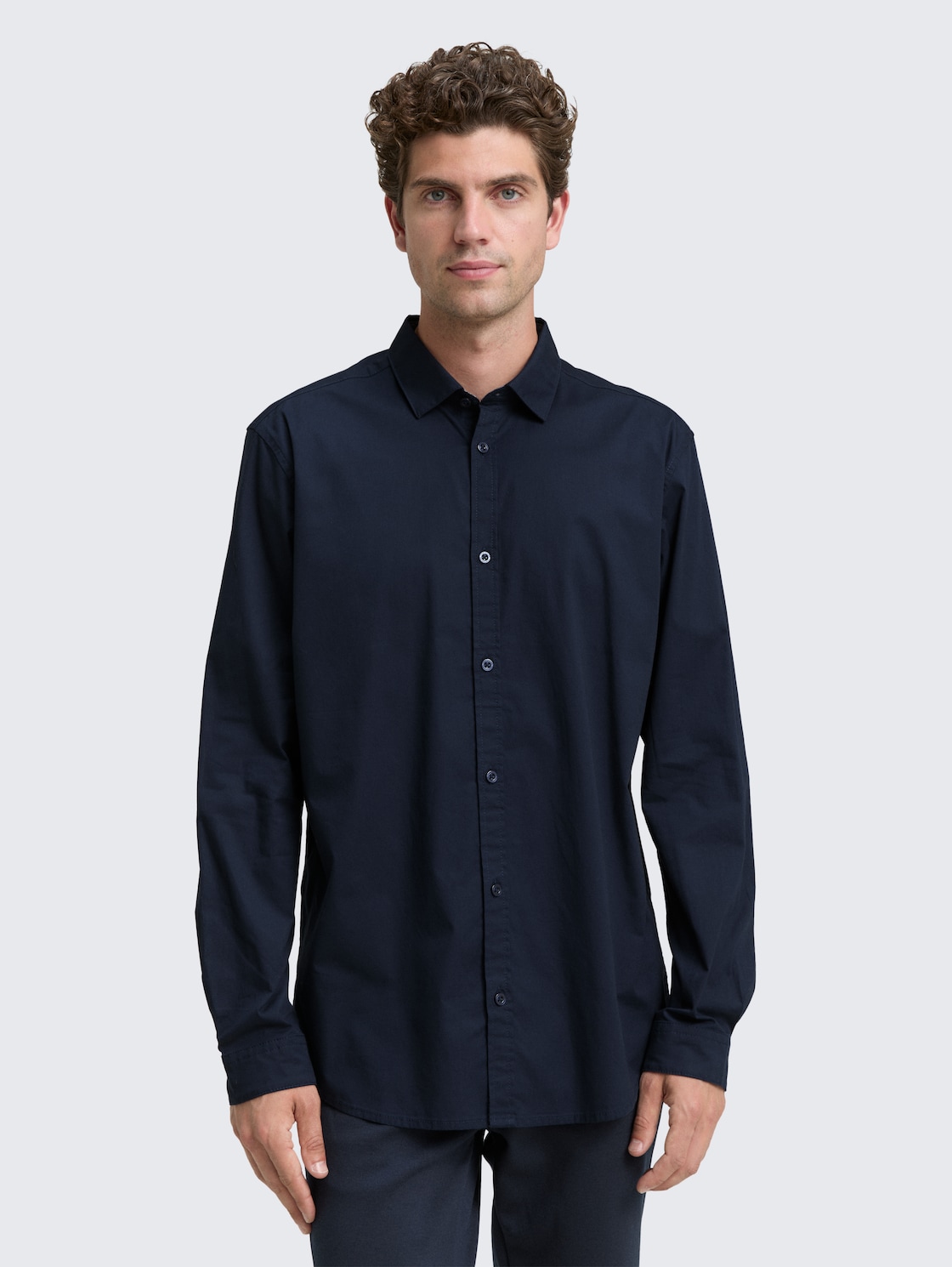 Thumbnail - TOM TAILOR Herren Regular Fit Hemd mit Stretch, blau, Uni, Gr. XS