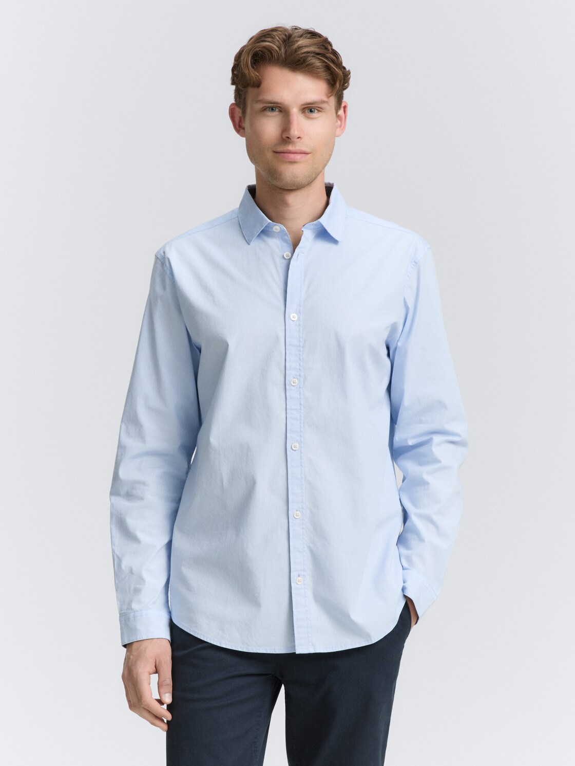 Thumbnail - TOM TAILOR Herren Regular Fit Hemd mit Stretch, blau, Uni, Gr. L