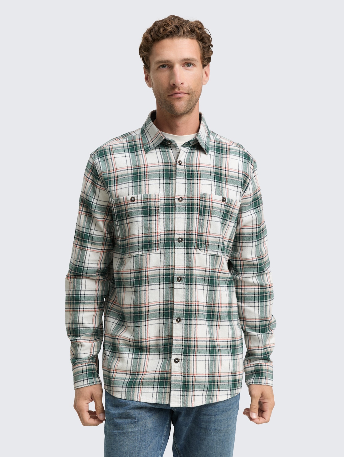 Thumbnail - TOM TAILOR Herren Comfort Fit Flanell-Hemd mit Karomuster, weiß, Kariert, Gr. L