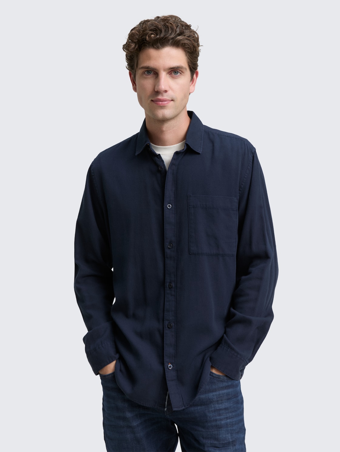 Thumbnail - TOM TAILOR Herren Regular Fit Hemd aus Baumwolle, blau, Uni, Gr. L