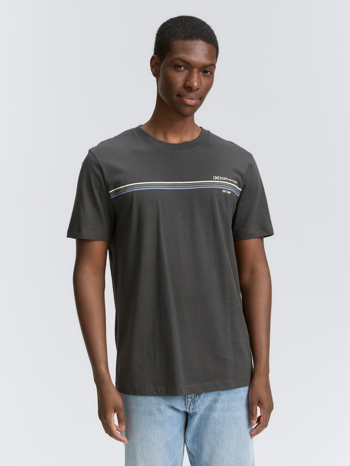 Thumbnail - TOM TAILOR DENIM Herren T-Shirt mit Print, grau, Uni, Gr. XS
