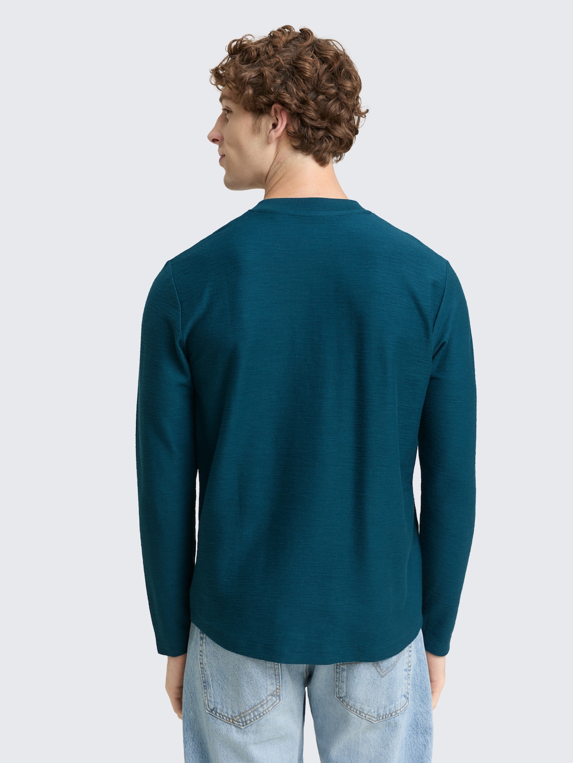 Thumbnail - TOM TAILOR DENIM Herren Henley Langarmshirt, grün, Uni, Gr. M