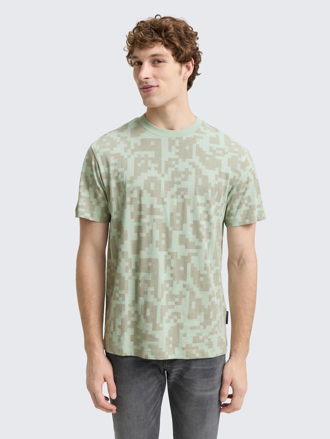 Thumbnail - TOM TAILOR DENIM Herren Relaxed Fit T-Shirt mit Muster, grün, Gemustert, Gr. S