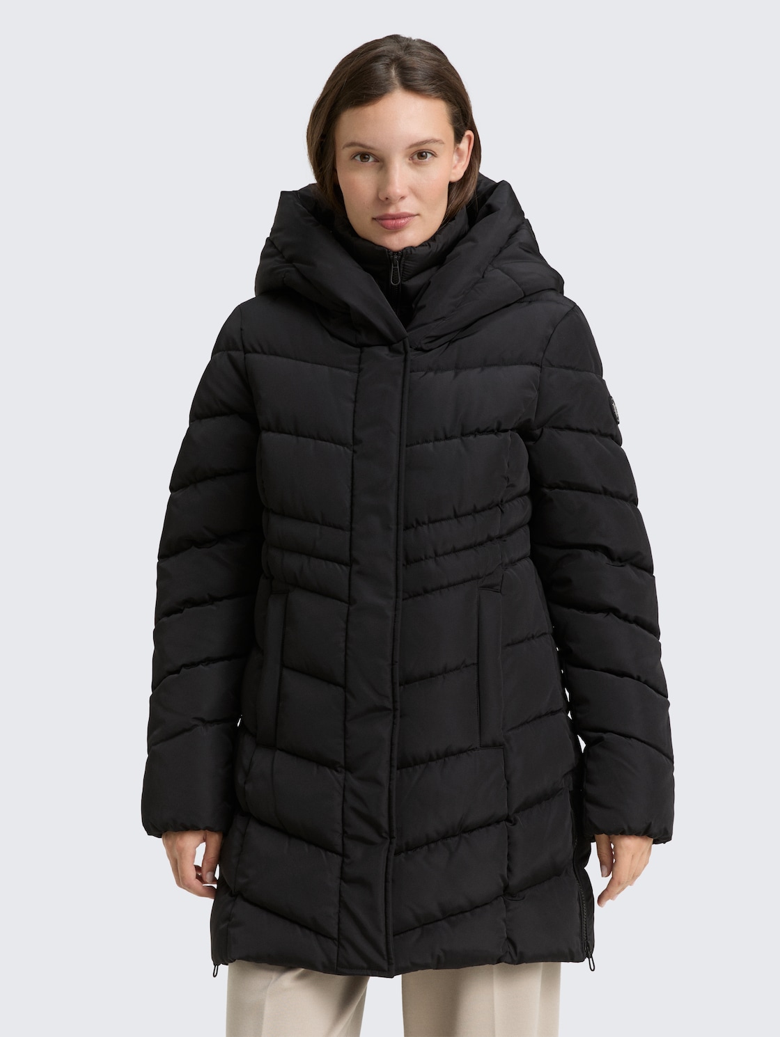 Thumbnail - TOM TAILOR Damen Puffer-Mantel im 2-in-1-Look, schwarz, Uni, Gr. L