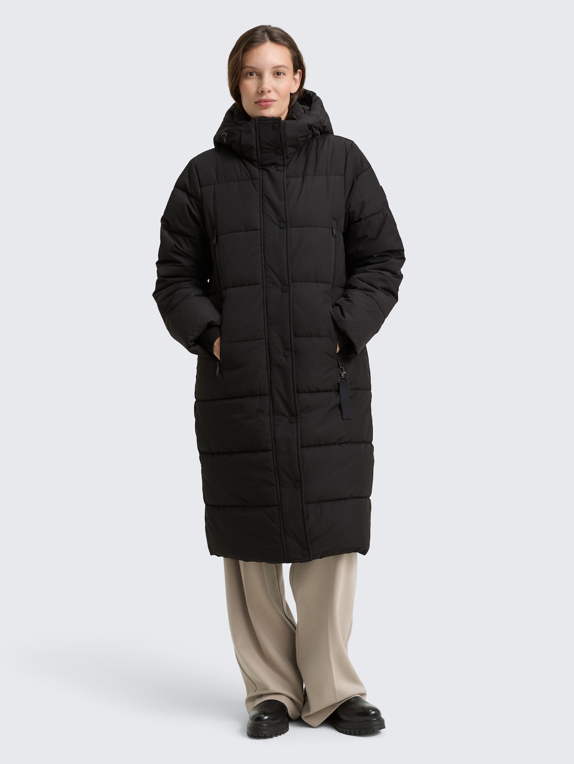 Thumbnail - TOM TAILOR Damen Puffer-Mantel mit abnehmbarer Kapuze, schwarz, Uni, Gr. XS