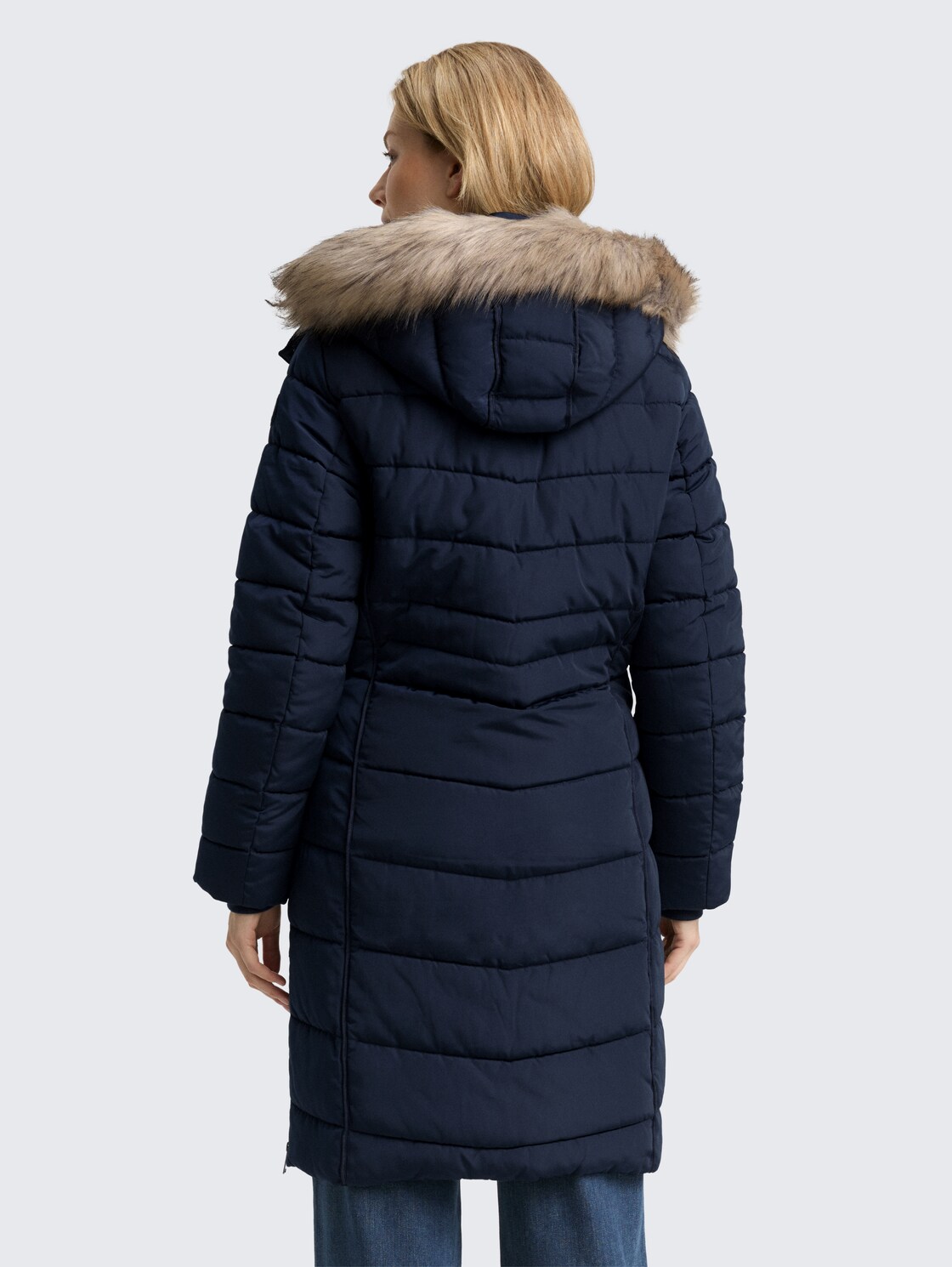 Thumbnail - TOM TAILOR Damen Puffer-Mantel mit abnehmbarer Kapuze, blau, Uni, Gr. M