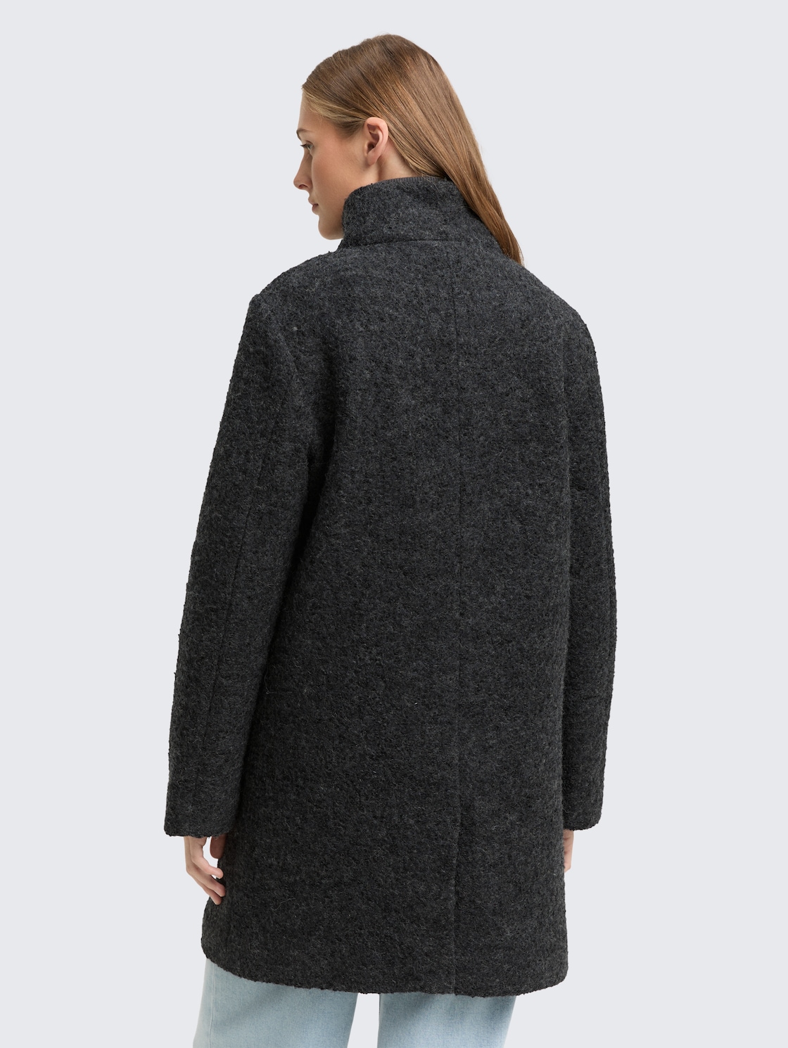 Thumbnail - TOM TAILOR DENIM Damen Bouclé Wollmantel mit Stehkragen, grau, Meliert, Gr. XXL