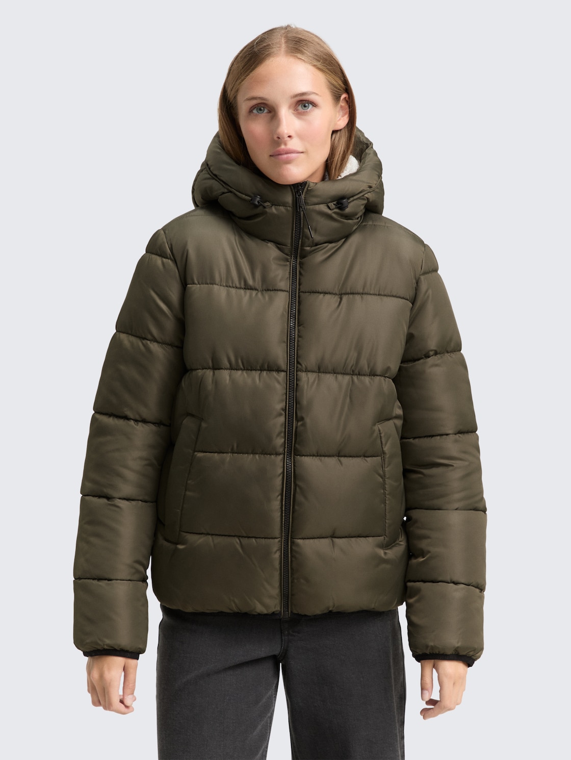 Thumbnail - TOM TAILOR DENIM Damen Puffer-Jacke mit Kapuze, grün, Uni, Gr. XL
