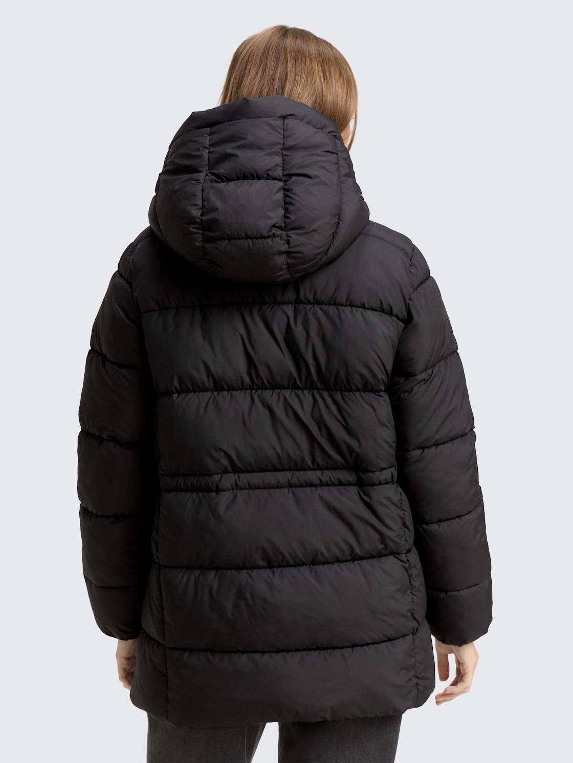 Thumbnail - TOM TAILOR DENIM Damen Puffer-Mantel mit Knopfleiste, schwarz, Uni, Gr. M