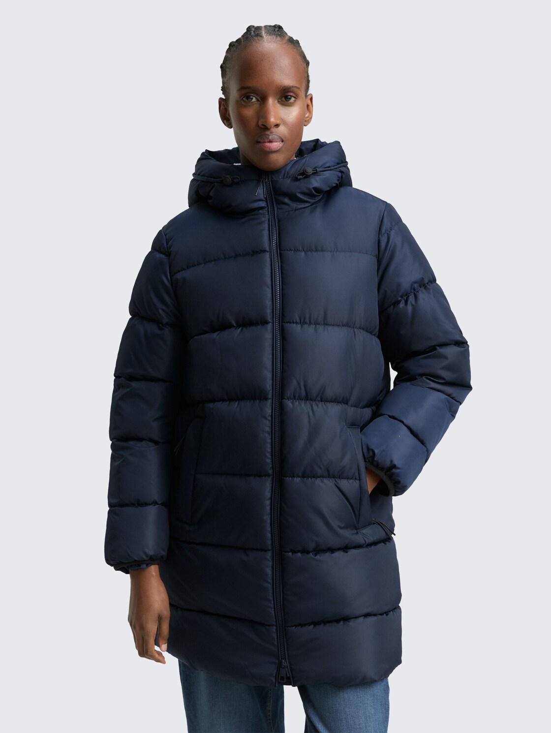 Thumbnail - TOM TAILOR DENIM Damen Puffer-Mantel mit Kapuze, blau, Uni, Gr. M