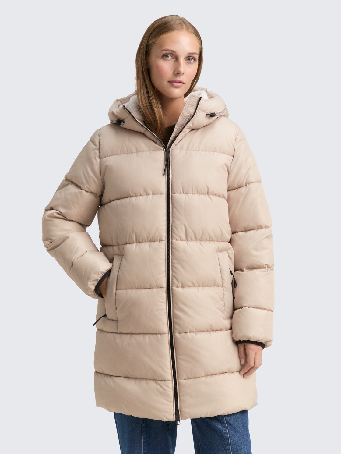 Thumbnail - TOM TAILOR DENIM Damen Puffer-Mantel mit Kapuze, braun, Uni, Gr. XS
