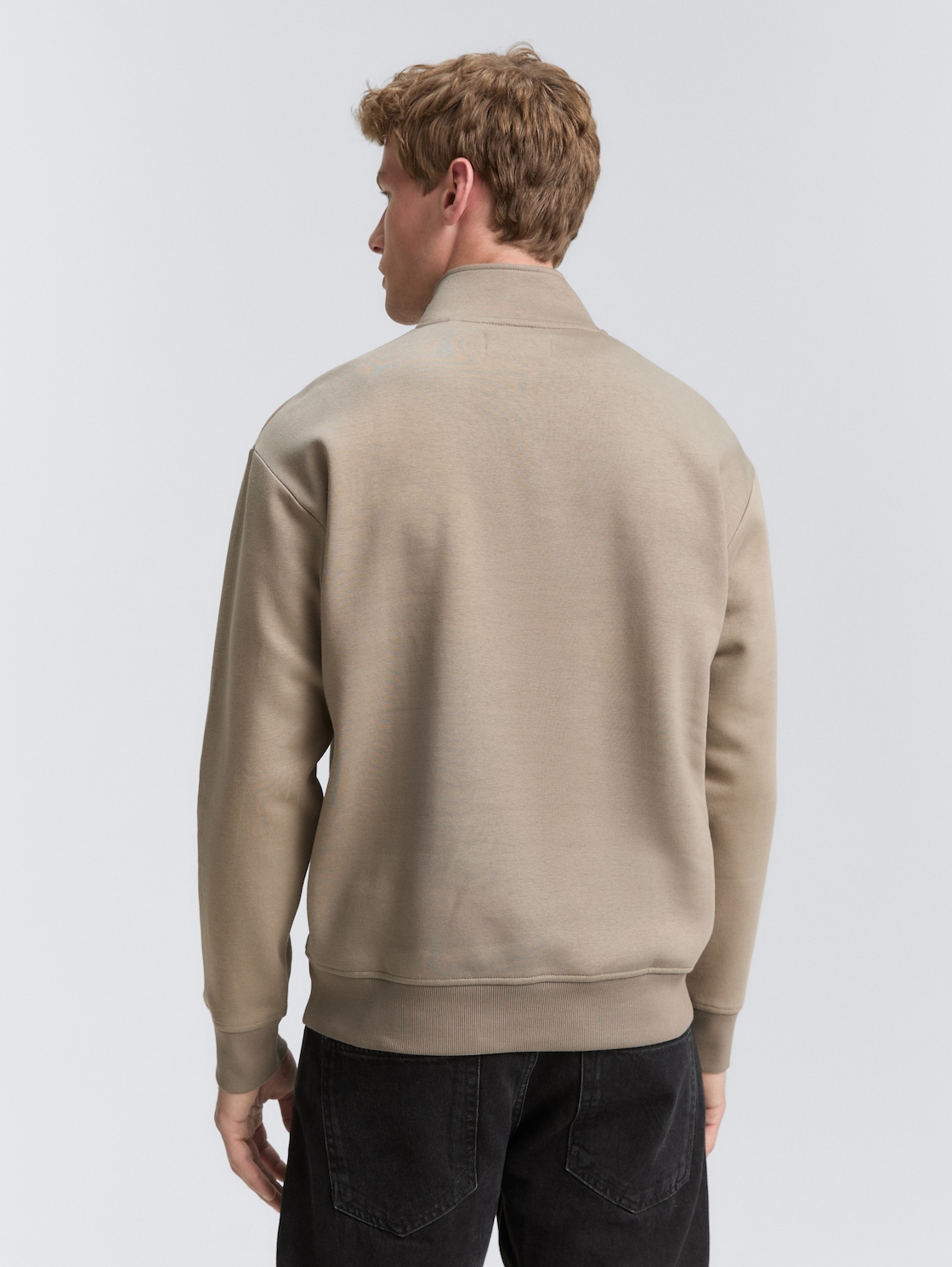 Thumbnail - TOM TAILOR DENIM Herren Troyer Sweatshirt mit Logo-Print, braun, Uni, Gr. XS