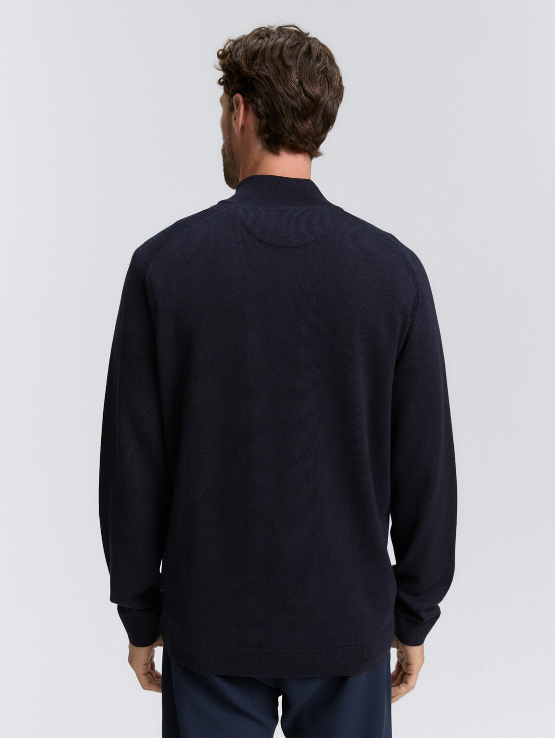 Thumbnail - TOM TAILOR Herren Troyer Strickpullover mit Logo-Stickerei, blau, Meliert, Gr. L