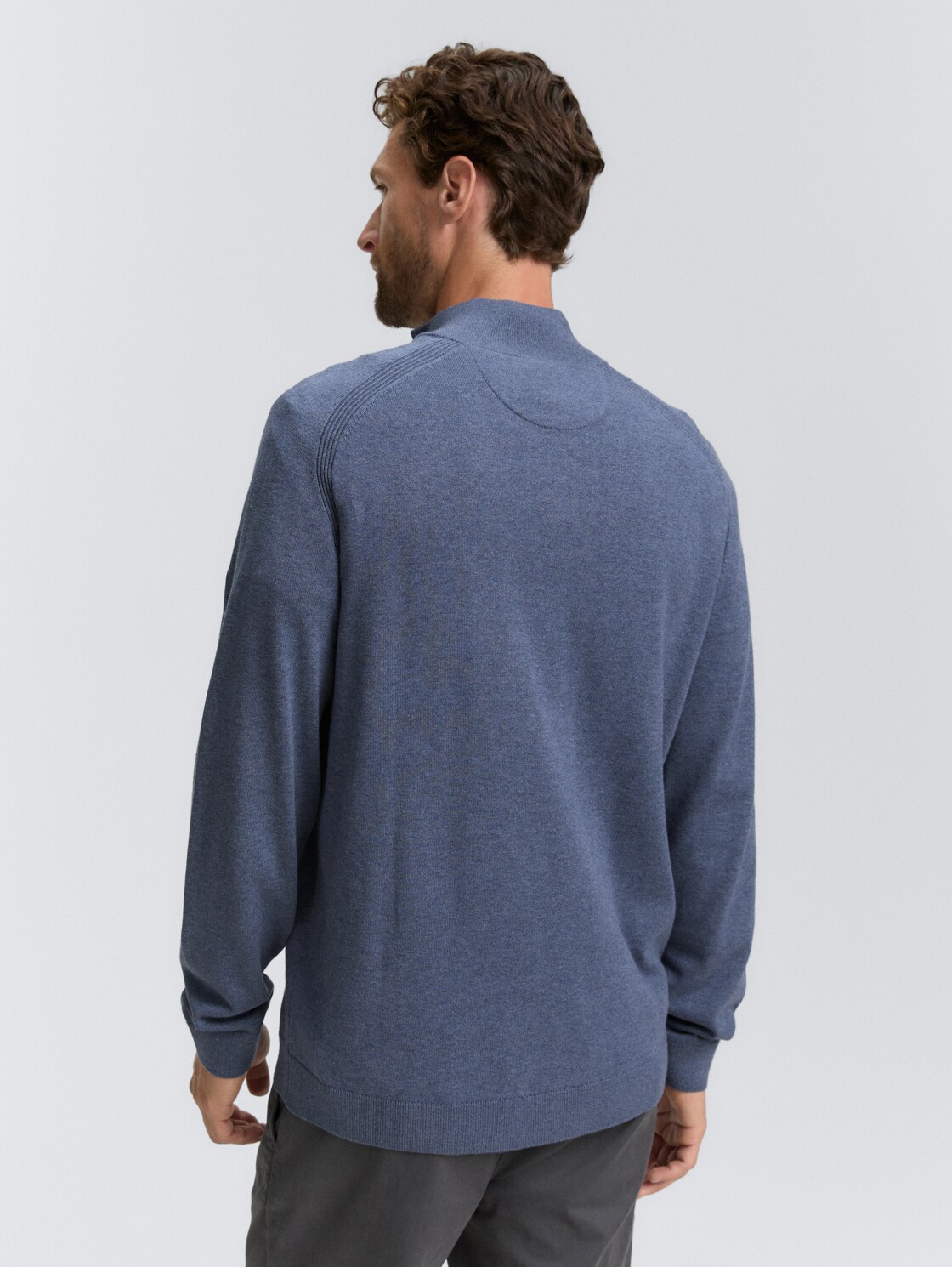 Thumbnail - TOM TAILOR Herren Troyer Strickpullover mit Logo-Stickerei, blau, Meliert, Gr. XXXL