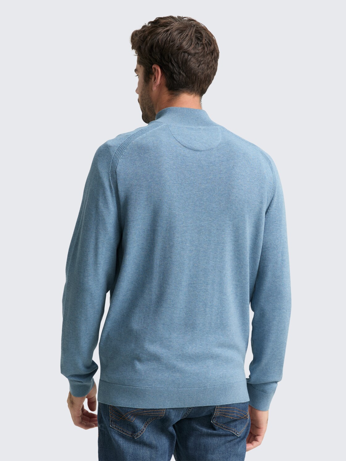 Thumbnail - TOM TAILOR Herren Troyer Strickpullover mit Logo-Stickerei, blau, Meliert, Gr. XXXL