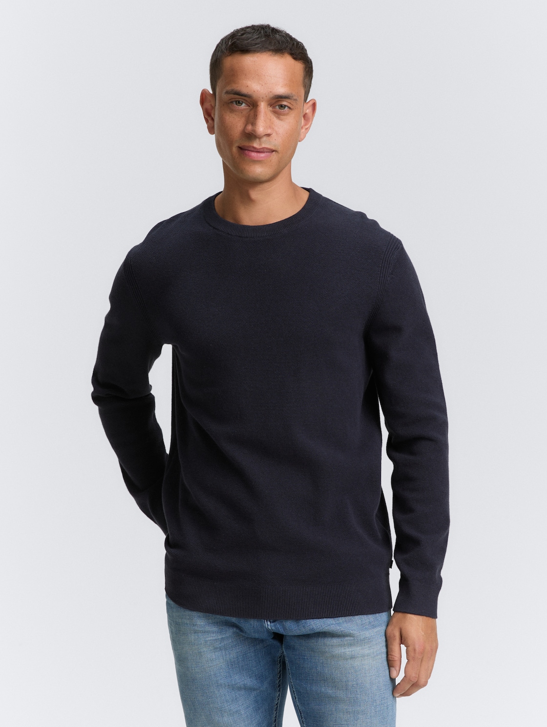 Thumbnail - TOM TAILOR Herren Strickpullover aus Bio-Baumwolle, blau, Meliert, Gr. M